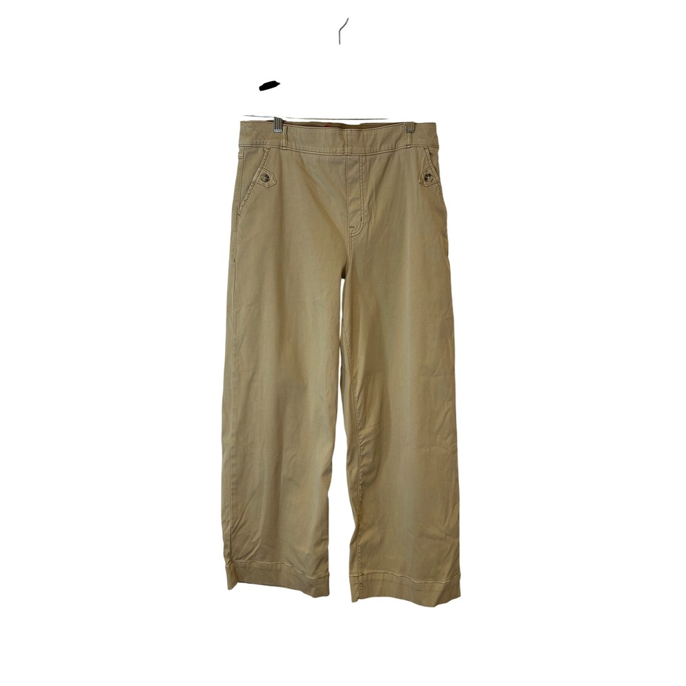 Spanx Wide Leg Crop Pants Women XL Khaki Tan Twill High Rise Stretch Workwear